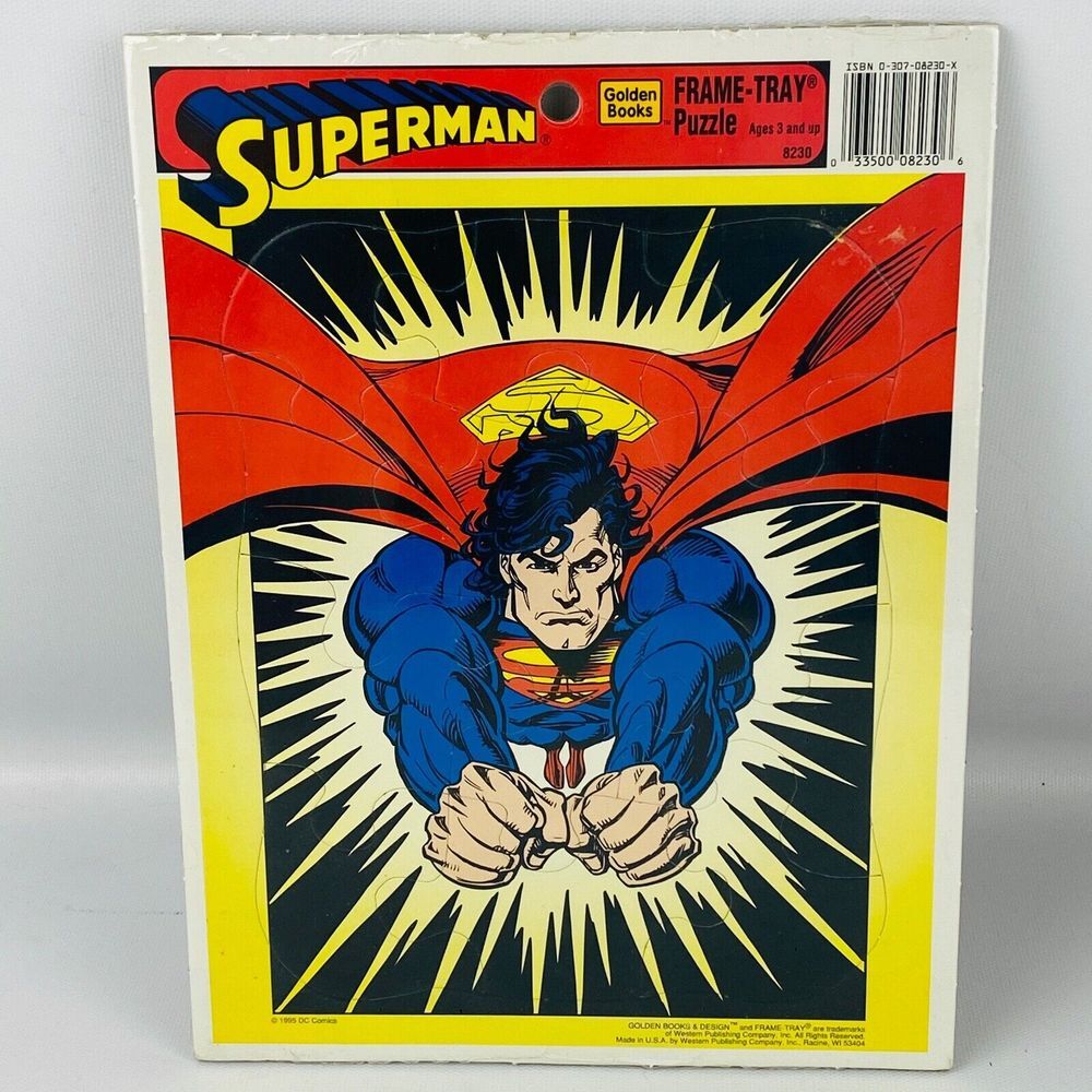 Vintage Superman 12 Piece Puzzle Frame Tray 11x8 Golden 1995 Ages 3+‎ New Sealed